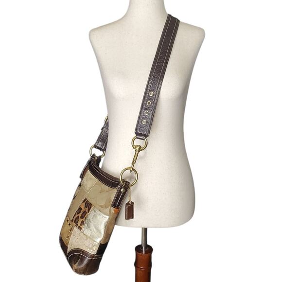 Y2k Coach F12840 Patchwork Signature Crossbody Canvas Leather Hobo Bag - Picture 12 of 15